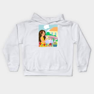 girl on the balcony drinking a cocktail in Kids Hoodie